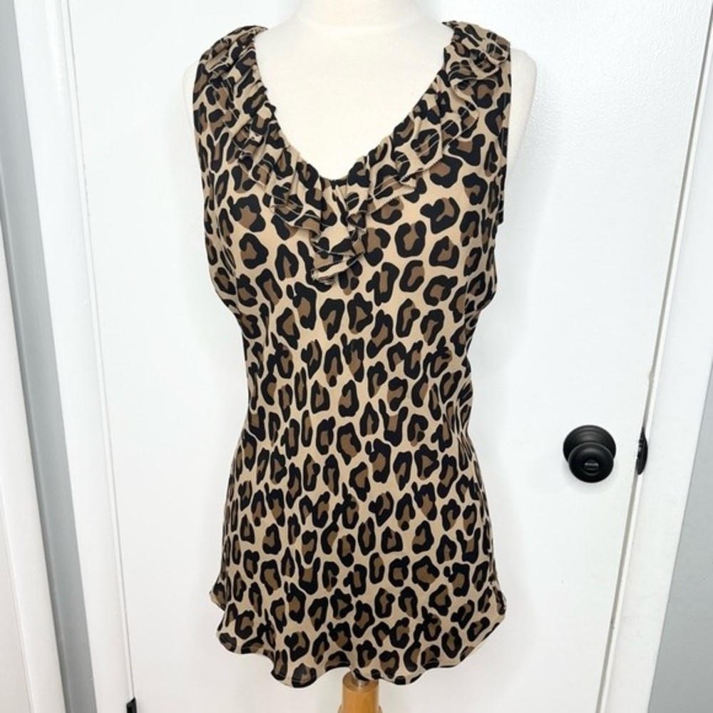 Tory Burch Ruched Leopard Print Tank Top Brown Black